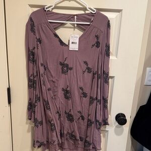 NWT Free People Dusty Mauve Floral Tie-Back Tunic size small